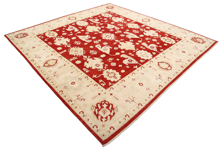 Red Afghan Ziegler Rug 9' 0" x 9' 3" Hand-Knotted pattern