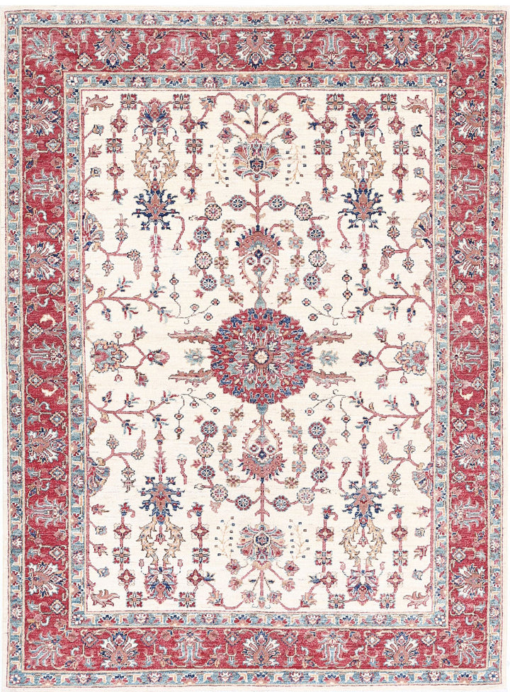 Afghan Ziegler Rug 4' 10" x 6' 5" Hand-Knotted