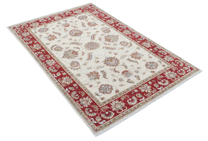 Ivory Afghan Ziegler Rug 3' 10" x 5' 8" Hand-Knotted pattern