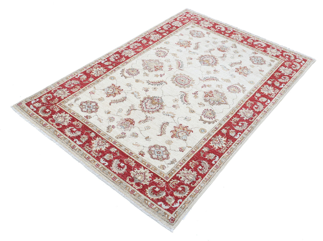 Ivory Afghan Ziegler Rug 3' 10" x 5' 8" Hand-Knotted border