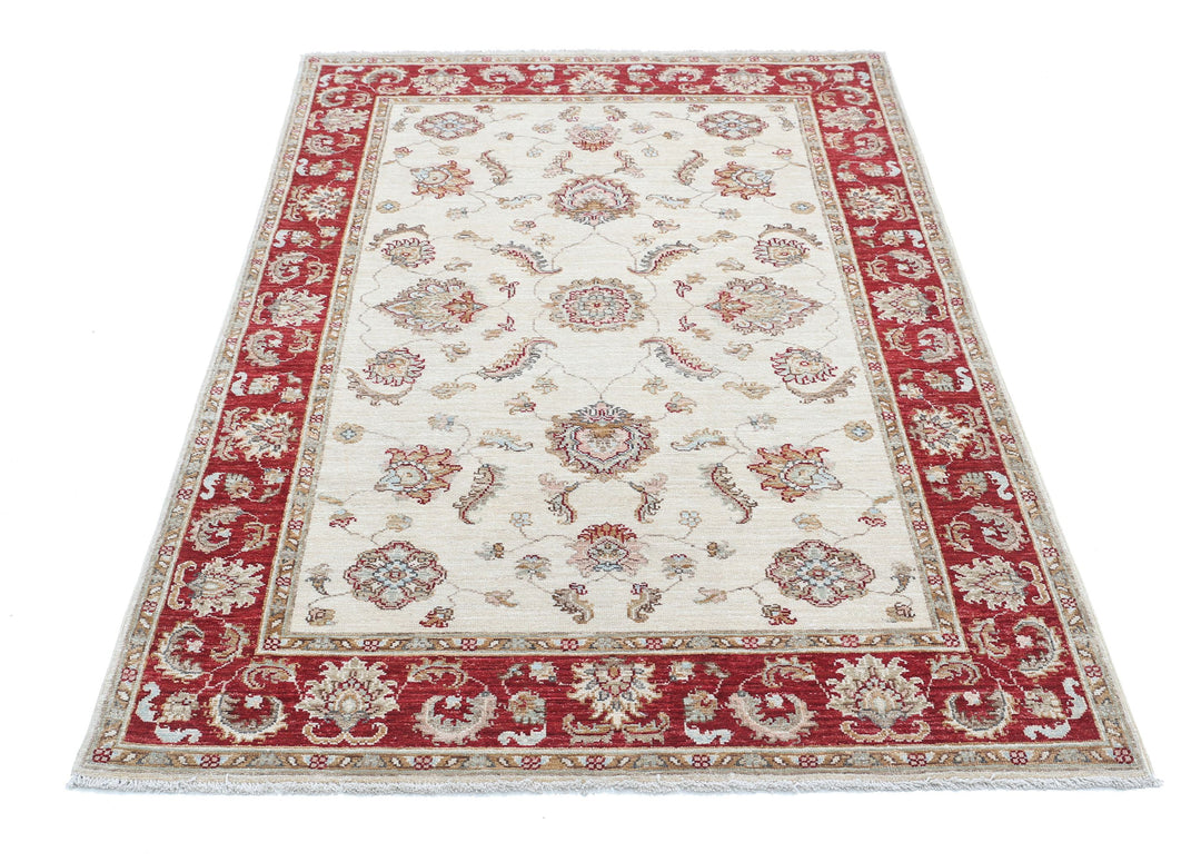 Ivory Afghan Ziegler Rug 3' 10" x 5' 8" Hand-Knotted field