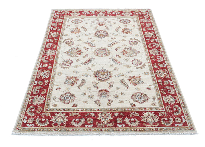Ivory Afghan Ziegler Rug 3' 10" x 5' 8" Hand-Knotted field