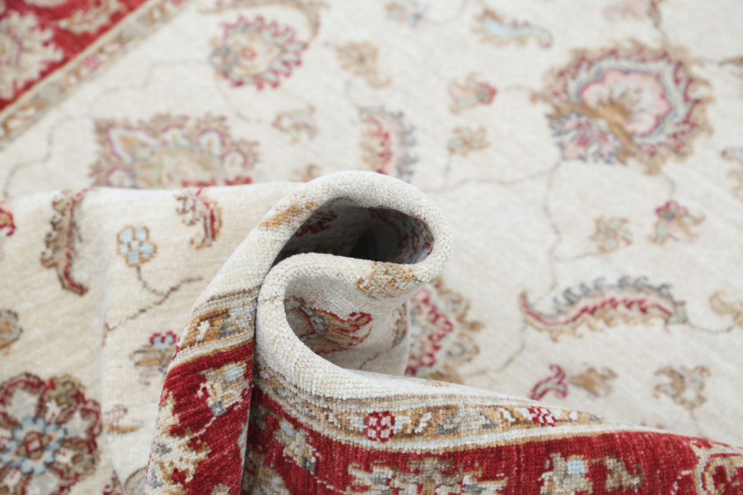 Ivory Afghan Ziegler Rug 3' 10" x 5' 8" Hand-Knotted close-up