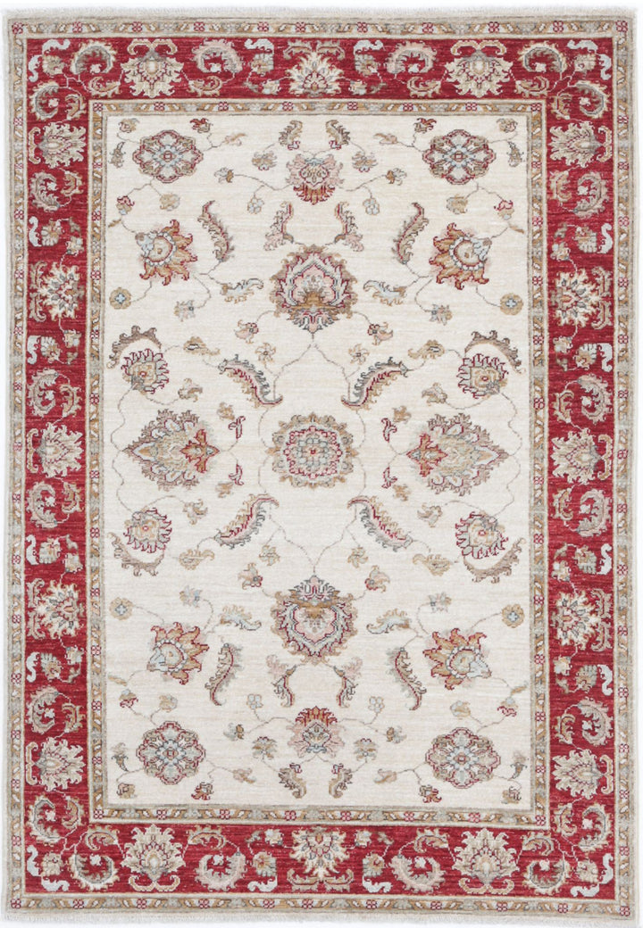 Ivory Afghan Ziegler Rug 3' 10" x 5' 8" Hand-Knotted