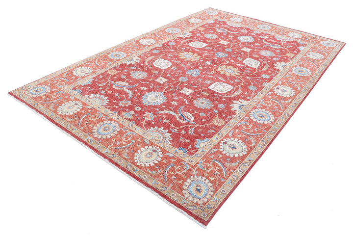 Afghan Ziegler Rug 6' 7" x 10' 2" Hand-Knotted | No. AT32142