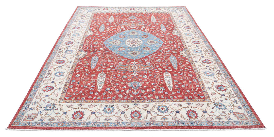 Afghan Ziegler Rug 6' 7" x 10' 5" Hand-Knotted | No. AT86985