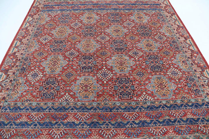 Red Afghan Ziegler Rug 7' 11" x 9' 7" Hand-Knotted | No. AT36760