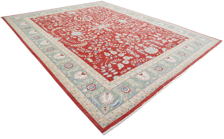 Red Afghan Ziegler Rug 11' 8" x 14' 7" Hand-Knotted | No. AT59506