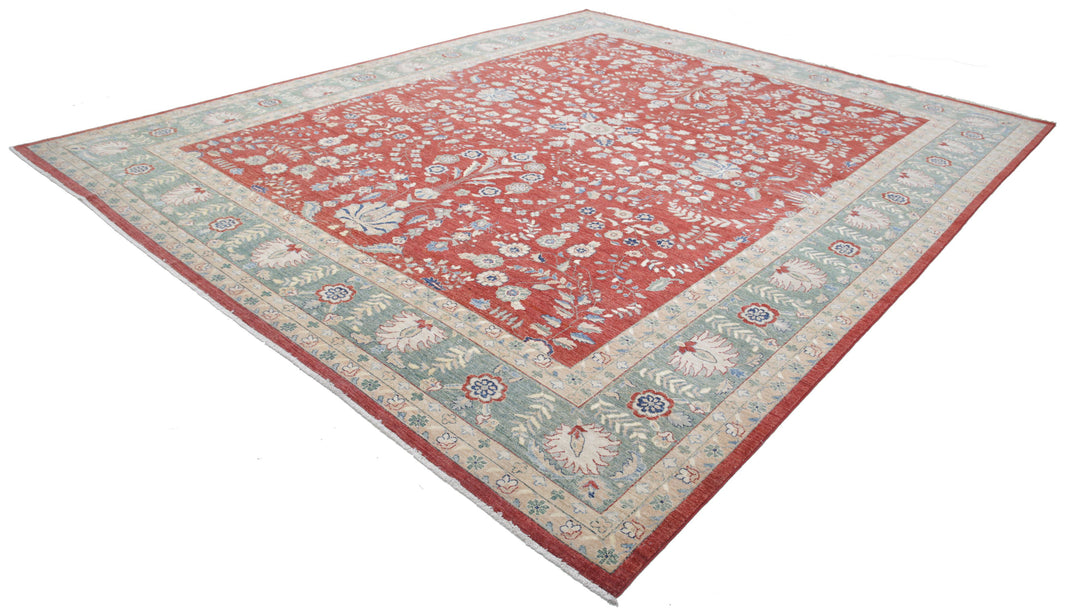 Red Afghan Ziegler Rug 11' 8" x 14' 7" Hand-Knotted | No. AT59506