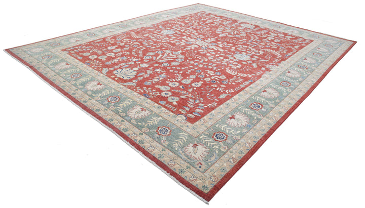 Red Afghan Ziegler Rug 11' 8" x 14' 7" Hand-Knotted | No. AT59506