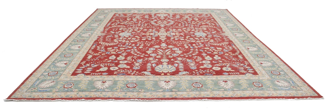 Red Afghan Ziegler Rug 11' 8" x 14' 7" Hand-Knotted | No. AT59506