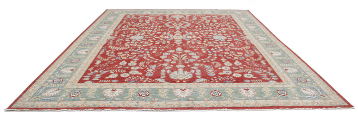 Red Afghan Ziegler Rug 11' 8" x 14' 7" Hand-Knotted | No. AT59506