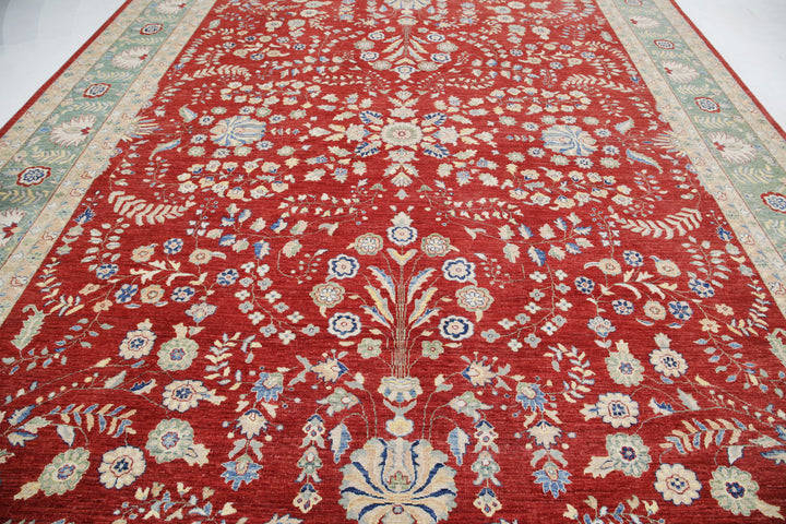 Red Afghan Ziegler Rug 11' 8" x 14' 7" Hand-Knotted | No. AT59506