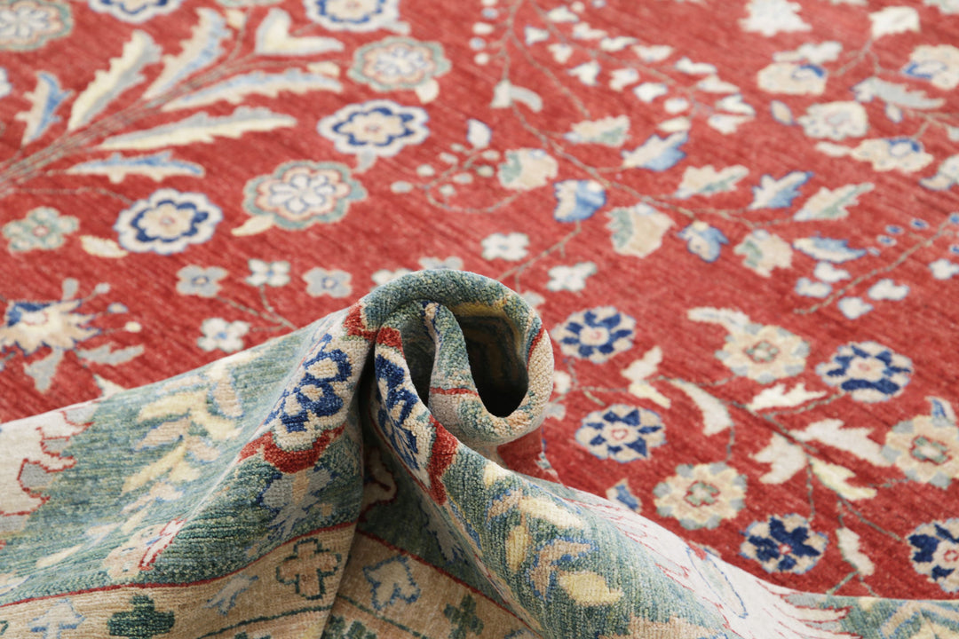 Red Afghan Ziegler Rug 11' 8" x 14' 7" Hand-Knotted | No. AT59506