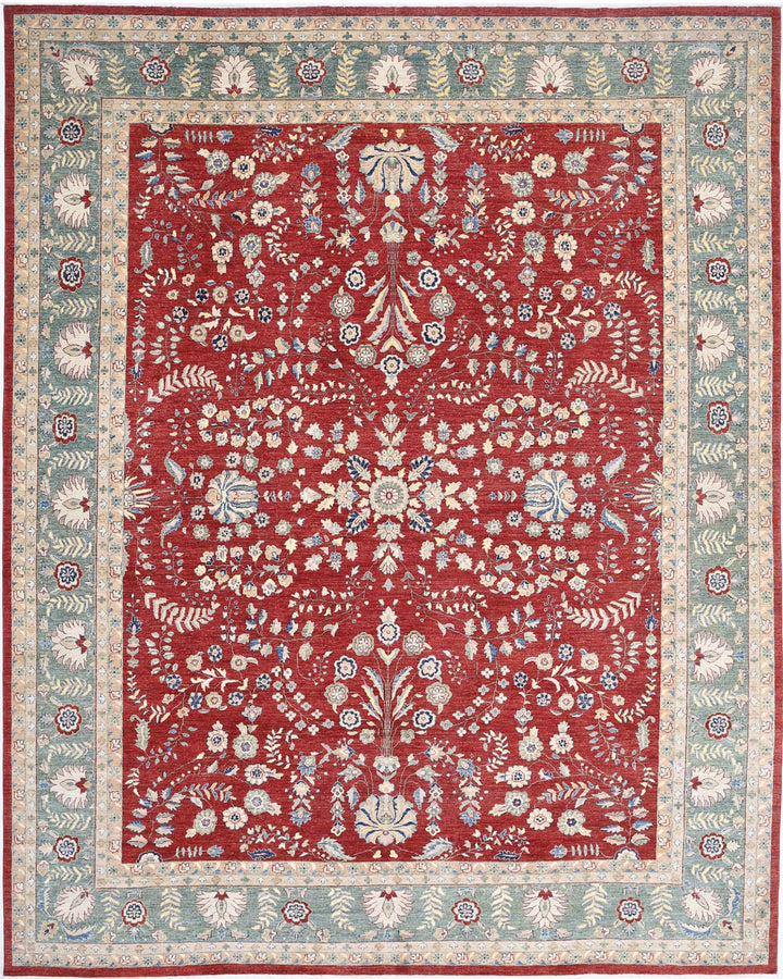 Red Afghan Ziegler Rug 11' 8" x 14' 7" Hand-Knotted