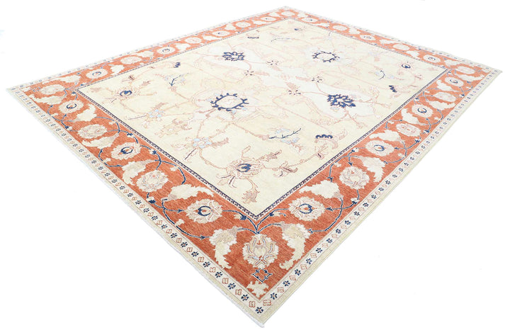 Gold Afghan Ziegler Rug 9' 1" x 11' 5" Hand-Knotted detail
