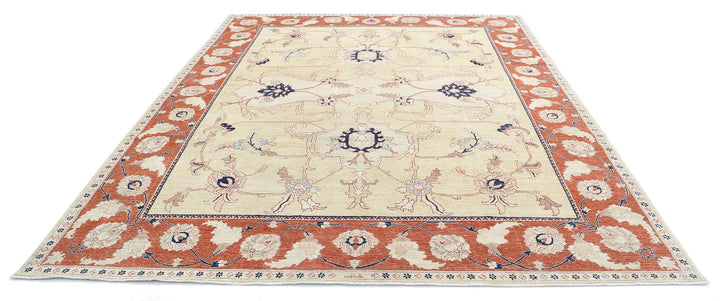 Gold Afghan Ziegler Rug 9' 1" x 11' 5" Hand-Knotted close-up