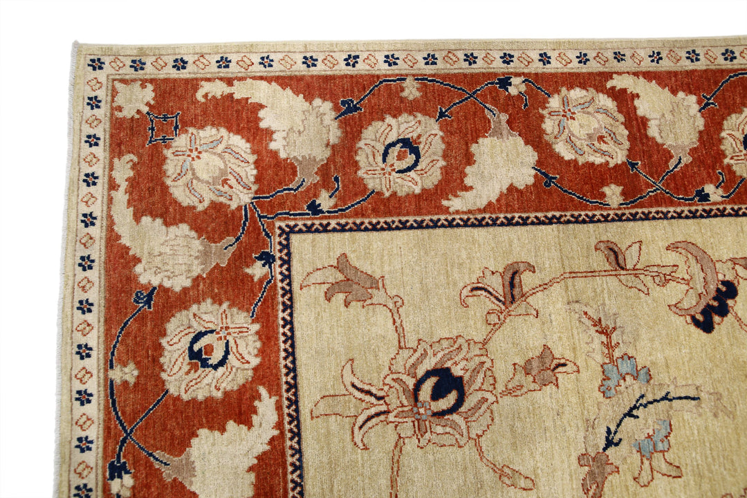 Gold Afghan Ziegler Rug 9' 1" x 11' 5" Hand-Knotted field