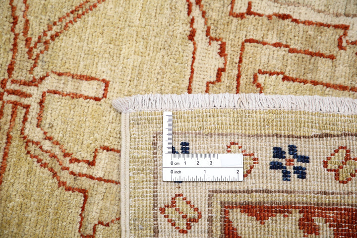Gold Afghan Ziegler Rug 9' 1" x 11' 5" Hand-Knotted reverse