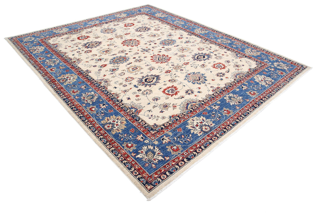 Ivory Afghan Ziegler Rug 8' 1" x 9' 3" Hand-Knotted detail