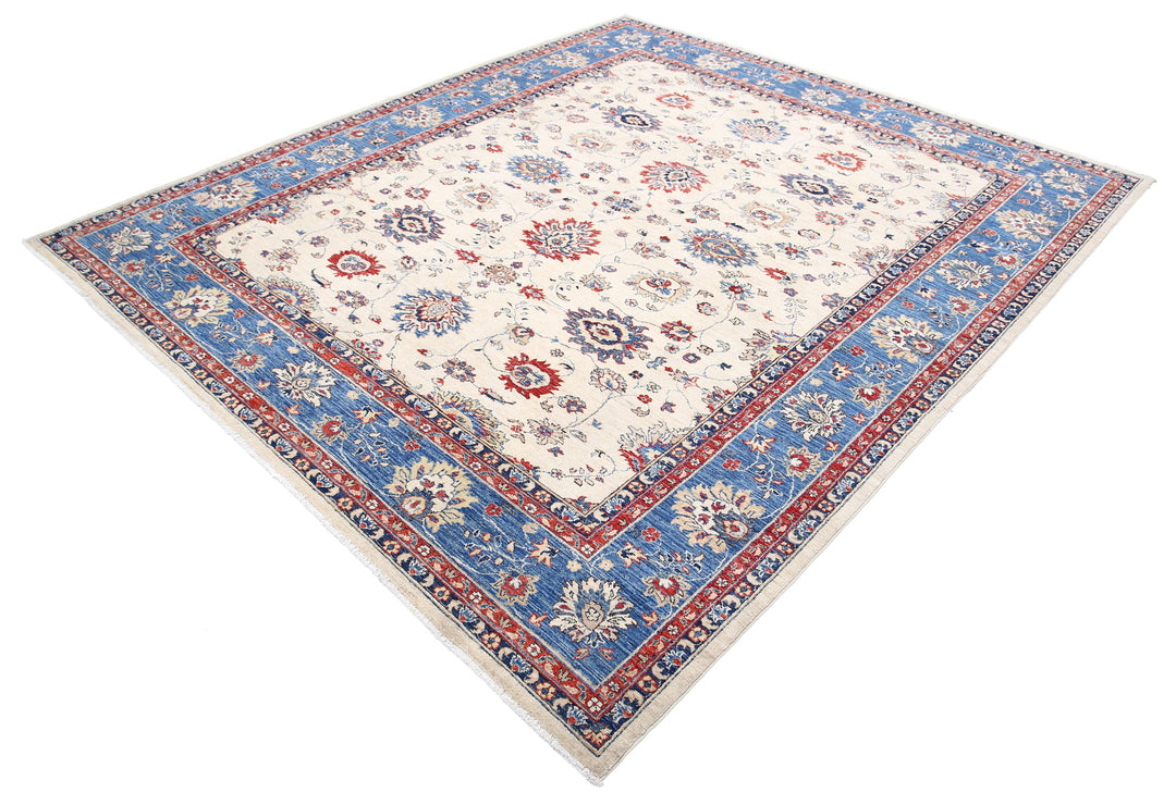Ivory Afghan Ziegler Rug 8' 1" x 9' 3" Hand-Knotted border