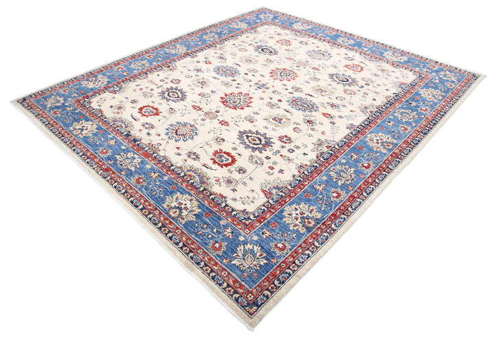 Ivory Afghan Ziegler Rug 8' 1" x 9' 3" Hand-Knotted border