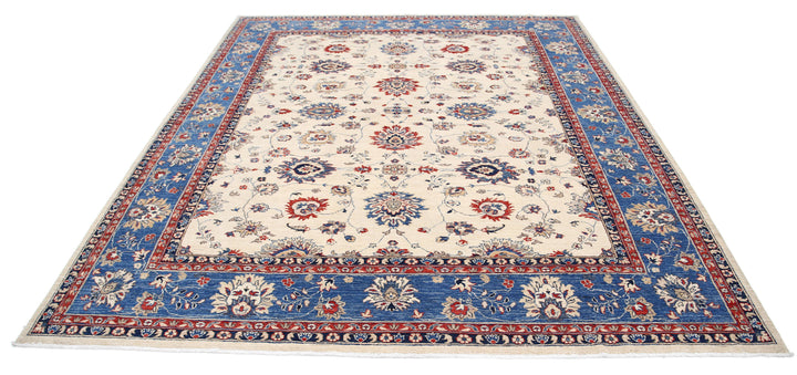 Ivory Afghan Ziegler Rug 8' 1" x 9' 3" Hand-Knotted close-up