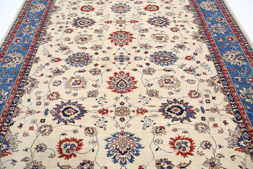 Ivory Afghan Ziegler Rug 8' 1" x 9' 3" Hand-Knotted texture