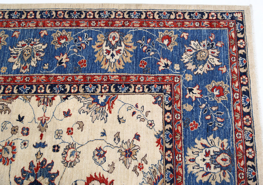 Ivory Afghan Ziegler Rug 8' 1" x 9' 3" Hand-Knotted field