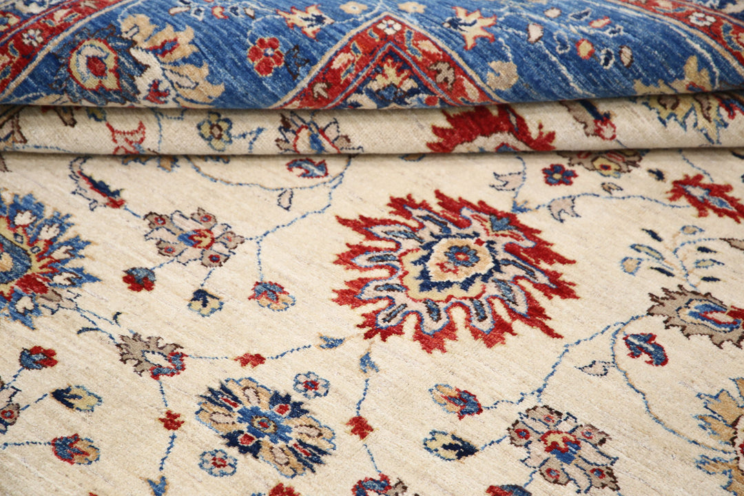 Ivory Afghan Ziegler Rug 8' 1" x 9' 3" Hand-Knotted pattern