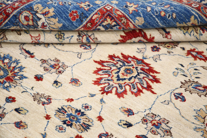 Ivory Afghan Ziegler Rug 8' 1" x 9' 3" Hand-Knotted pattern