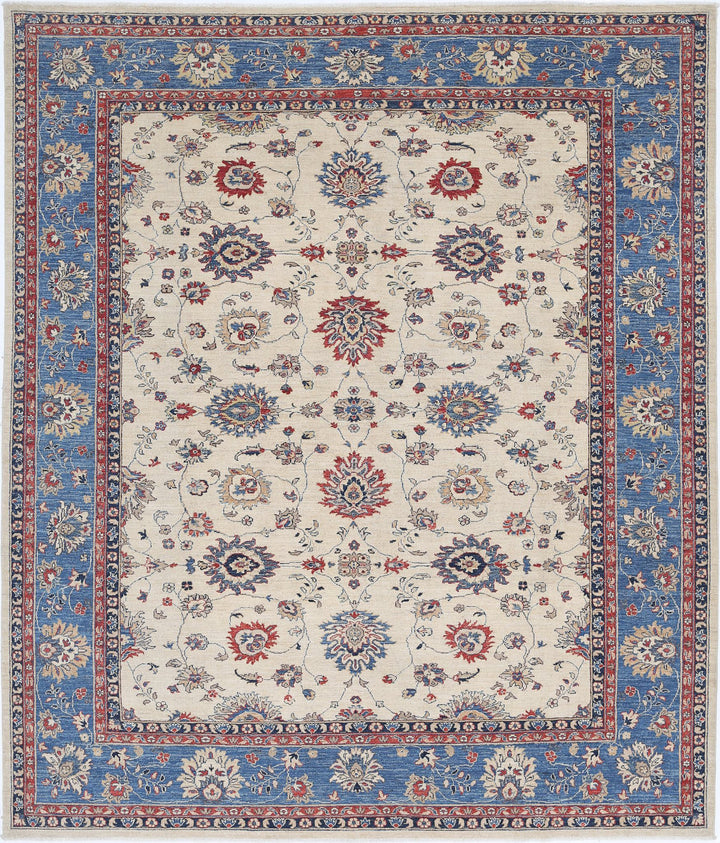 Ivory Afghan Ziegler Rug 8' 1" x 9' 3" Hand-Knotted