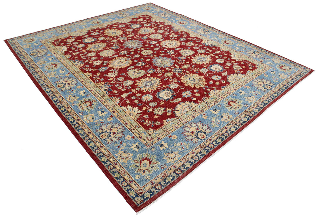 Red Afghan Ziegler Rug 8' 1" x 9' 5" Hand-Knotted pattern