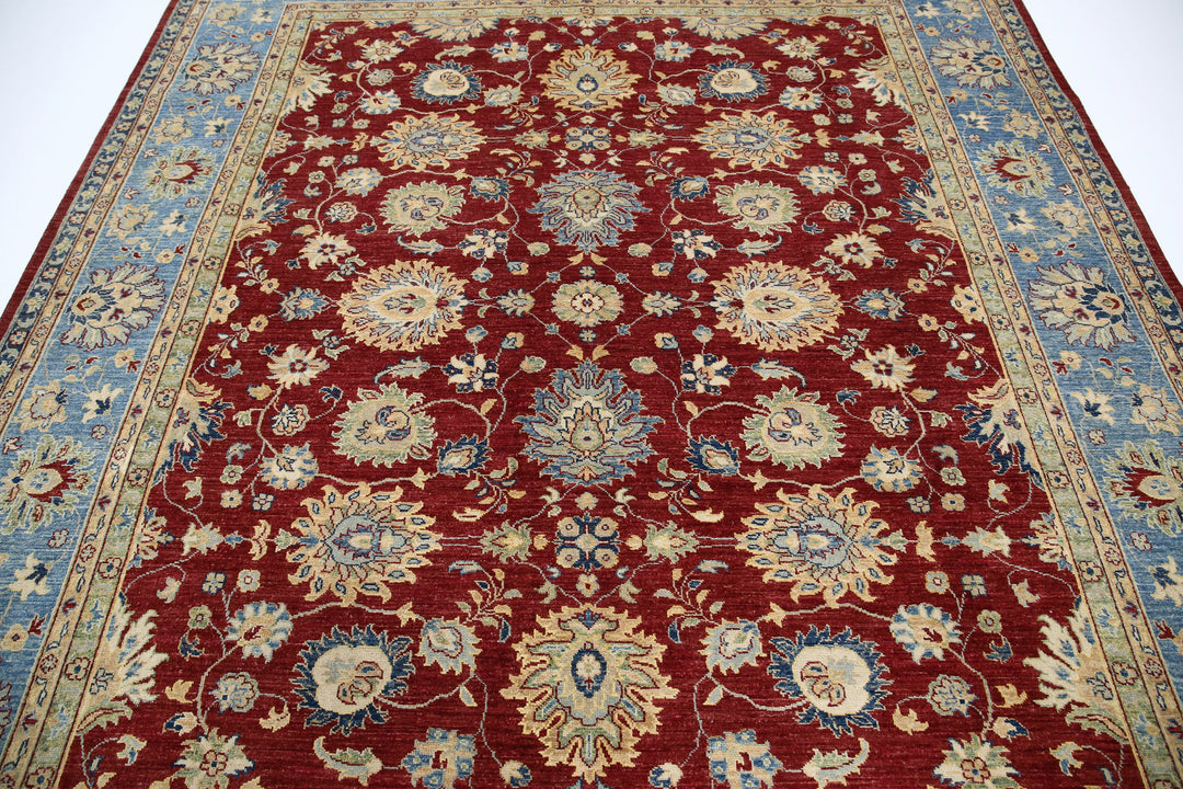 Red Afghan Ziegler Rug 8' 1" x 9' 5" Hand-Knotted detail