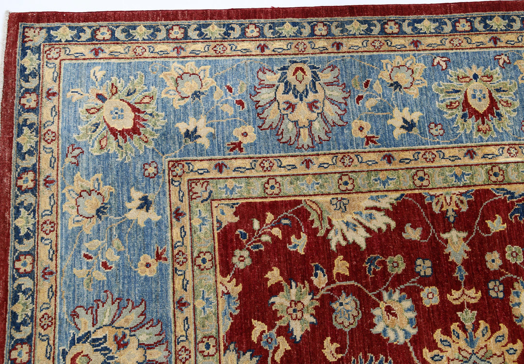 Red Afghan Ziegler Rug 8' 1" x 9' 5" Hand-Knotted border