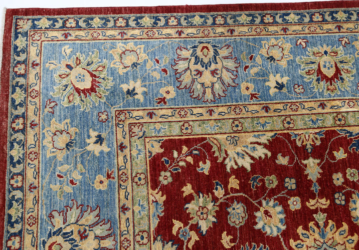 Red Afghan Ziegler Rug 8' 1" x 9' 5" Hand-Knotted border