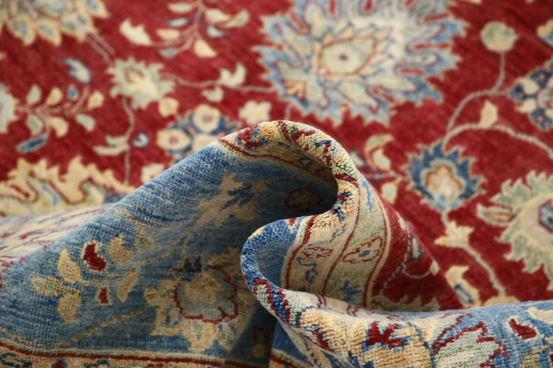 Red Afghan Ziegler Rug 8' 1" x 9' 5" Hand-Knotted texture