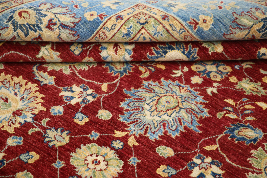 Red Afghan Ziegler Rug 8' 1" x 9' 5" Hand-Knotted field