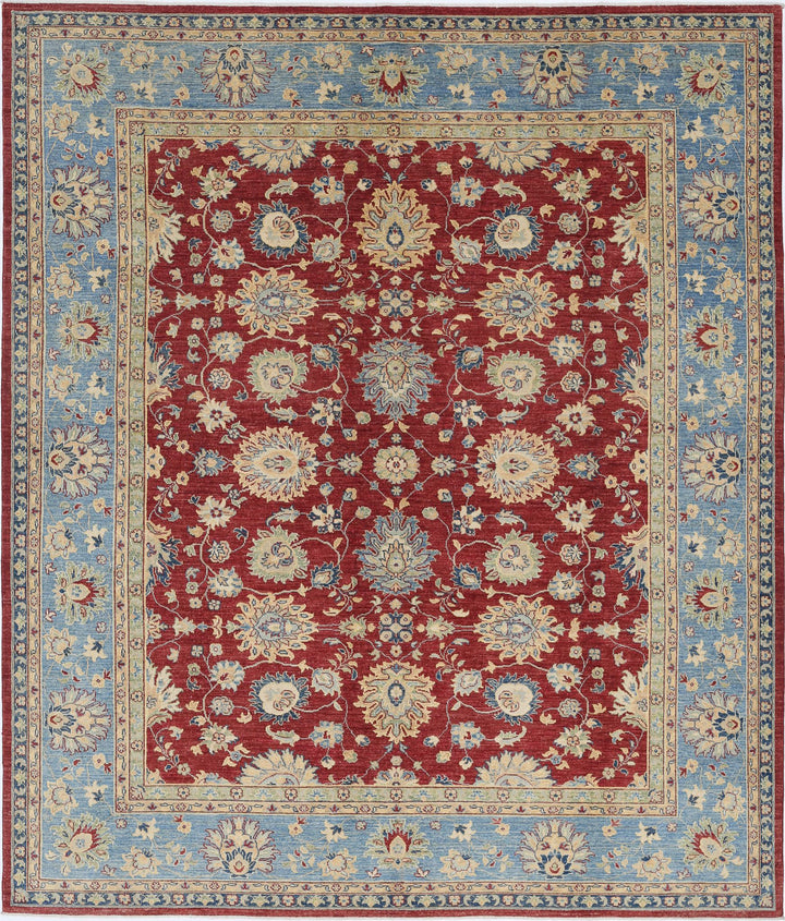 Red Afghan Ziegler Rug 8' 1" x 9' 5" Hand-Knotted