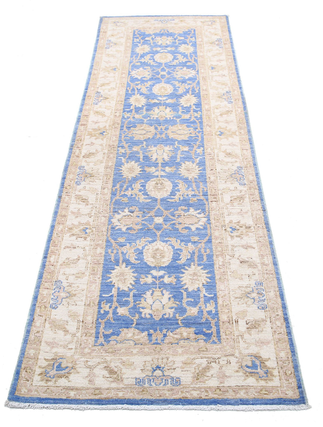 Blue Afghan Ziegler Rug 2' 7" x 8' 1" Hand-Knotted detail