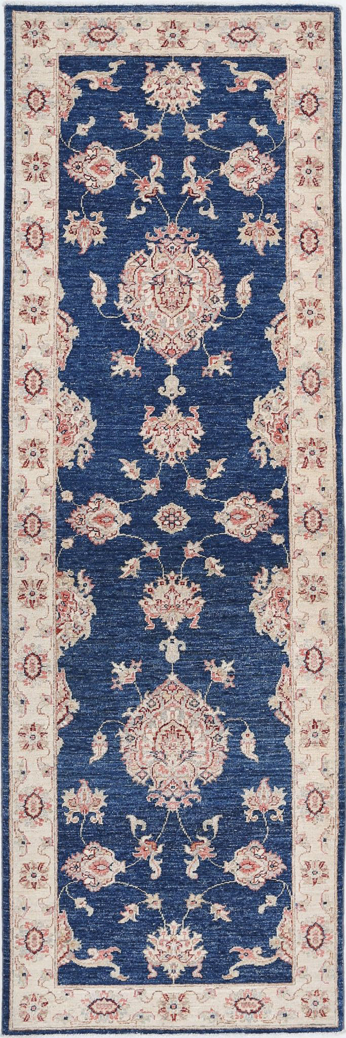 Blue Afghan Ziegler Rug 2' 8" x 8' 2" Hand-Knotted