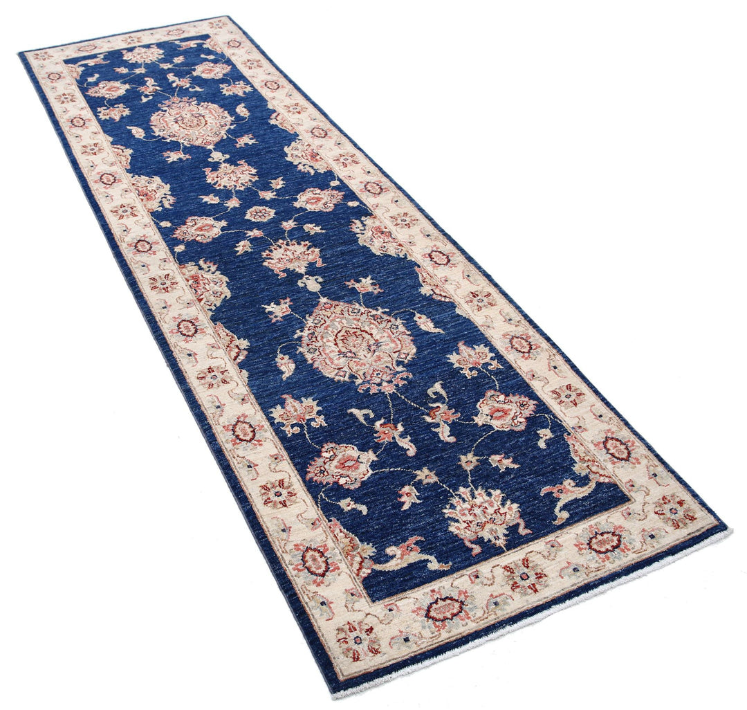 Blue Afghan Ziegler Rug 2' 8" x 8' 2" Hand-Knotted pattern