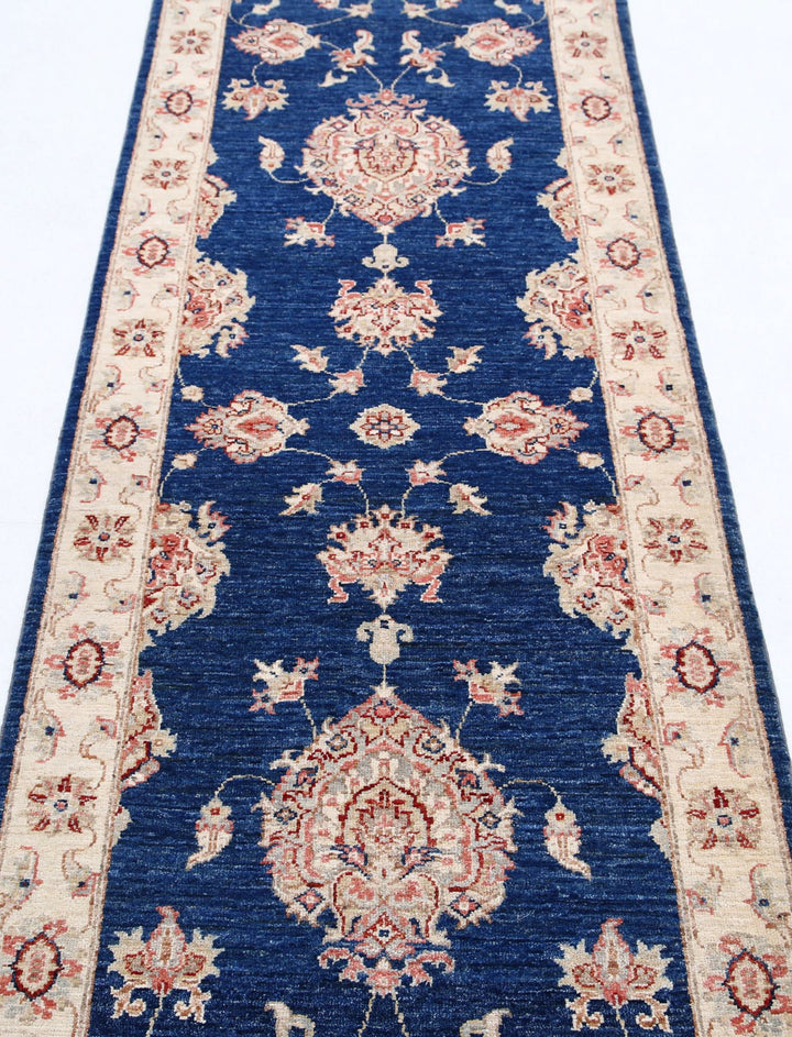 Blue Afghan Ziegler Rug 2' 8" x 8' 2" Hand-Knotted detail