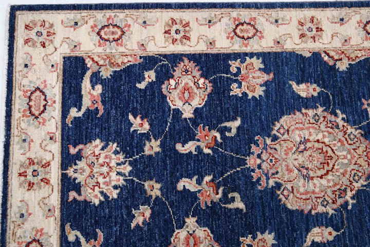 Blue Afghan Ziegler Rug 2' 8" x 8' 2" Hand-Knotted border