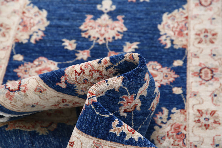 Blue Afghan Ziegler Rug 2' 8" x 8' 2" Hand-Knotted texture