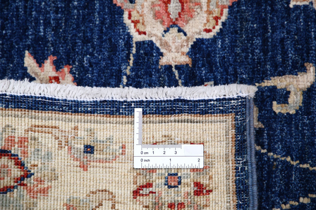 Blue Afghan Ziegler Rug 2' 8" x 8' 2" Hand-Knotted reverse