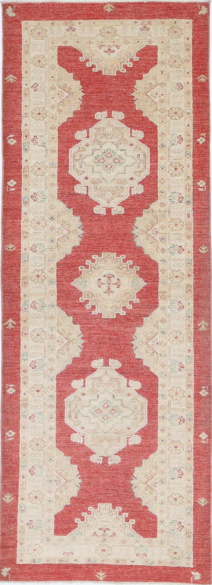 Red Afghan Ziegler Rug 2' 9" x 7' 11" Hand-Knotted