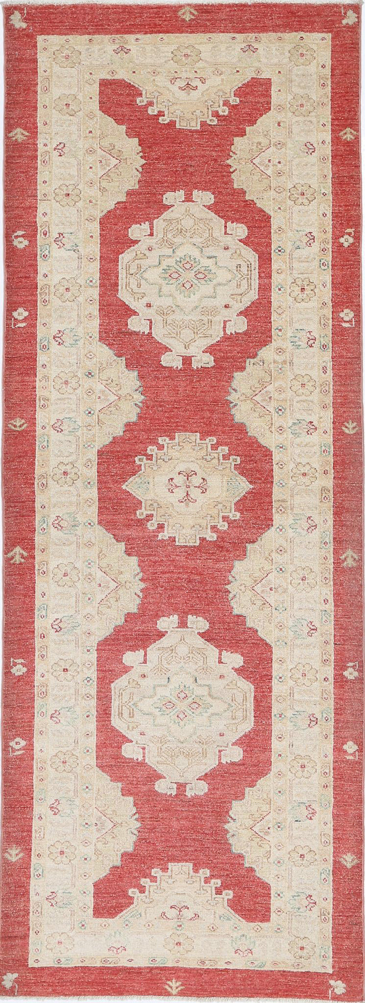 Red Afghan Ziegler Rug 2' 9" x 7' 11" Hand-Knotted