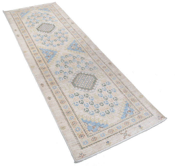 Ivory Afghan Ziegler Rug 2' 7" x 7' 11" Hand-Knotted close-up