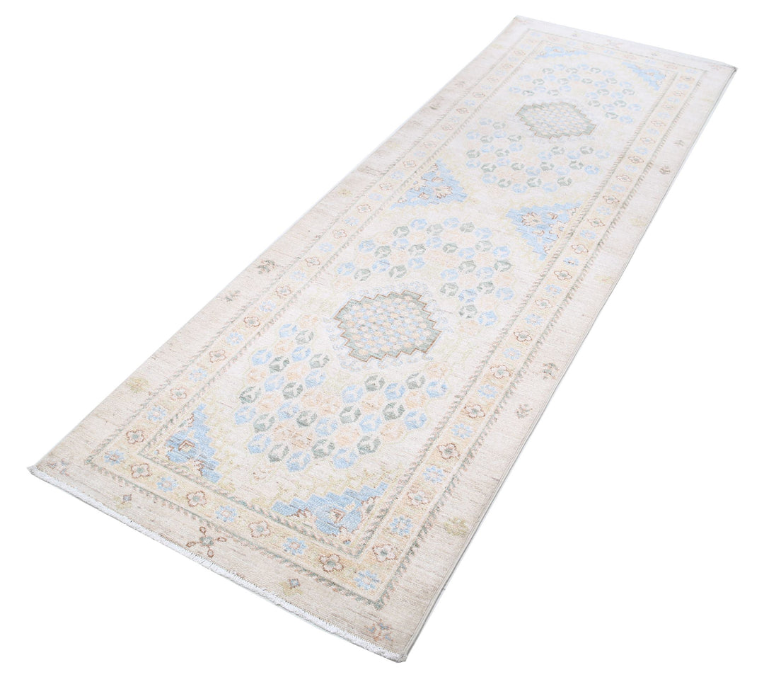 Ivory Afghan Ziegler Rug 2' 7" x 7' 11" Hand-Knotted pattern